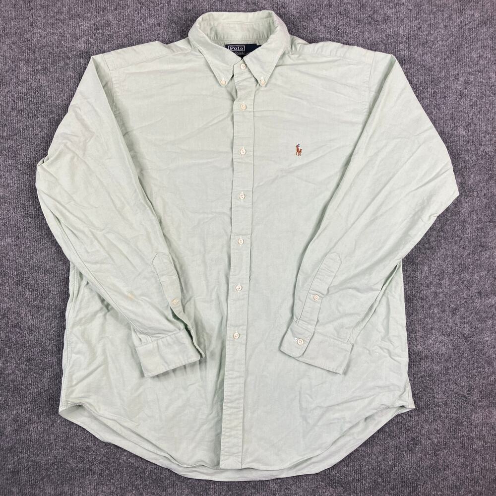 Polo Ralph Lauren Button-Up Shirt Mens 17 Green Long Sleeve Classic Yarmouth